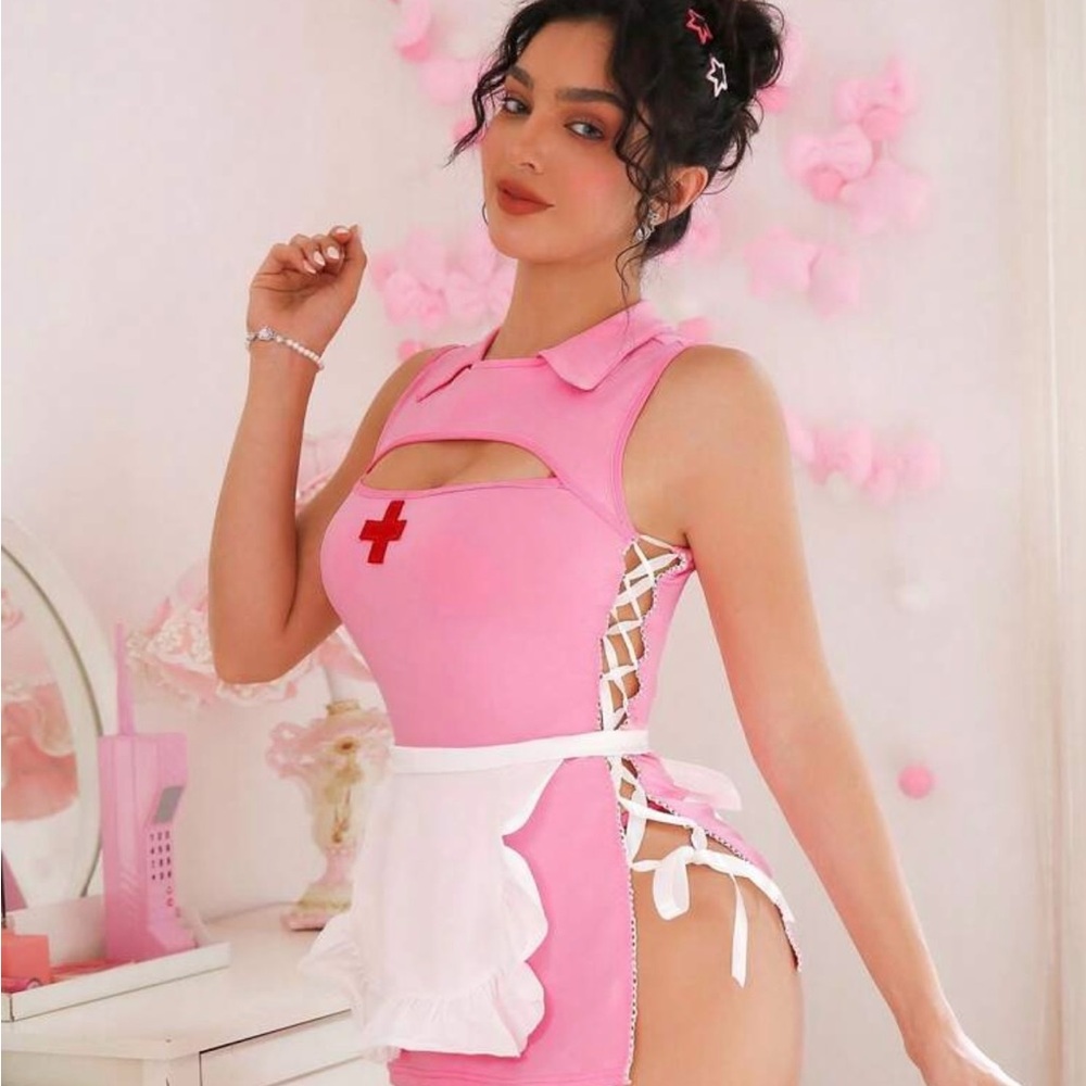 Pink Nurse Costume with White Apron